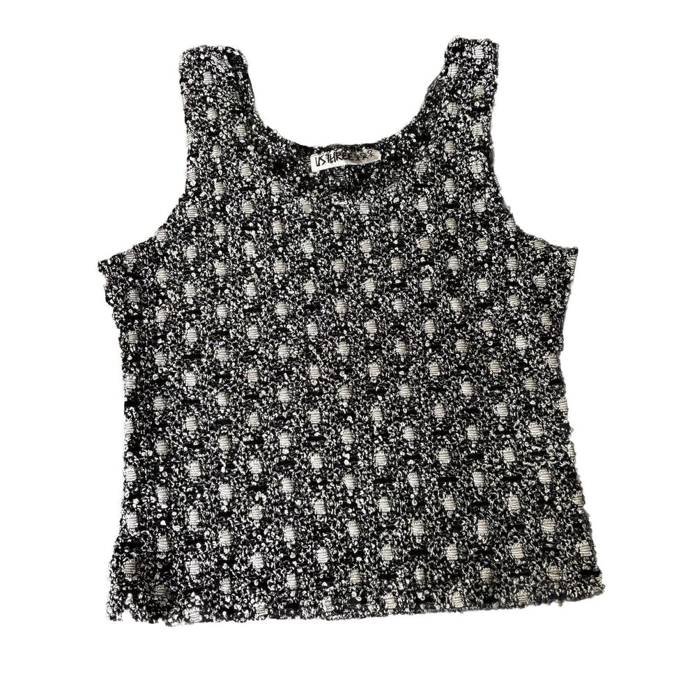 90s Vintage Us Three Tank Top Sz S/M White Black Summer Sleeveless Casual Women